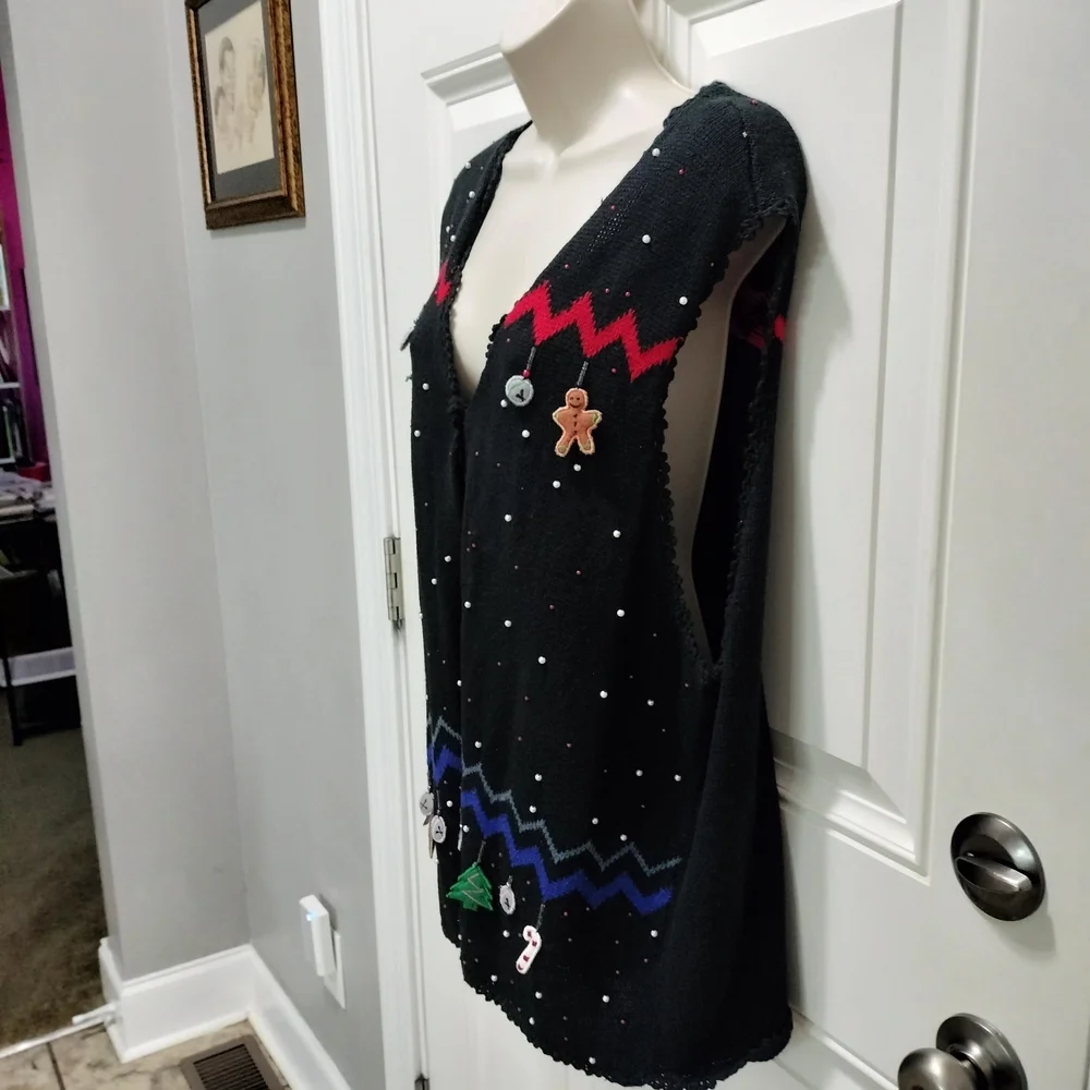Celebration Wear Planet And Company Festive Black Cardigan with Holiday Accents - Picture 7 of 9